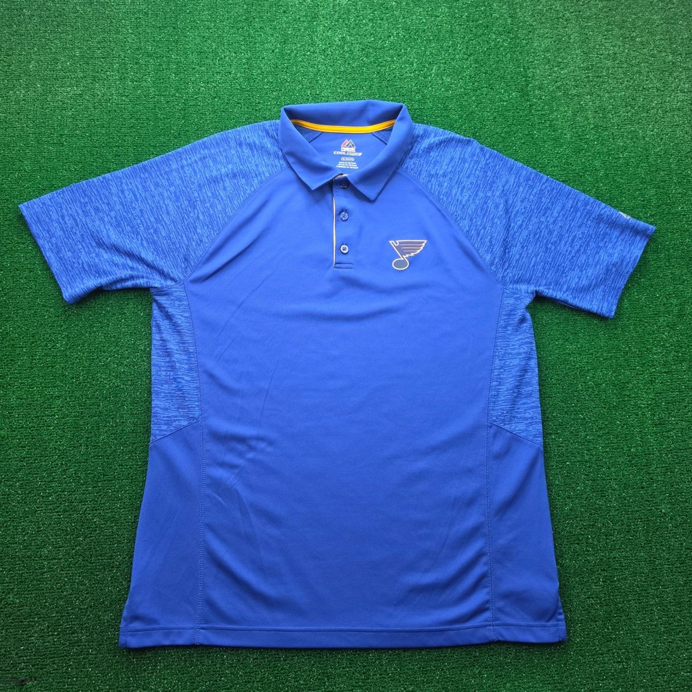 St Louis Blues Majestic Cool Base Performance Polo Shirt Mens XL Blue NHL Hockey